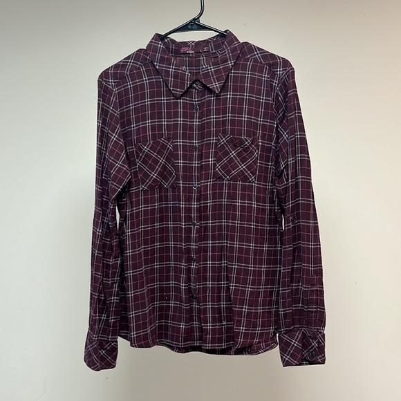Burgundy/Wine Prana Button Down Flannel - Picture 2 of 8